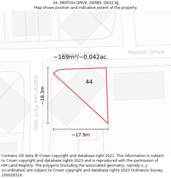 44, MERTON DRIVE, DERBY, DE22 4JJ: Plot and title map