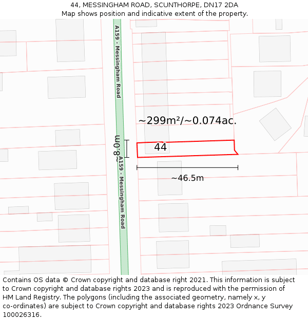 44, MESSINGHAM ROAD, SCUNTHORPE, DN17 2DA: Plot and title map