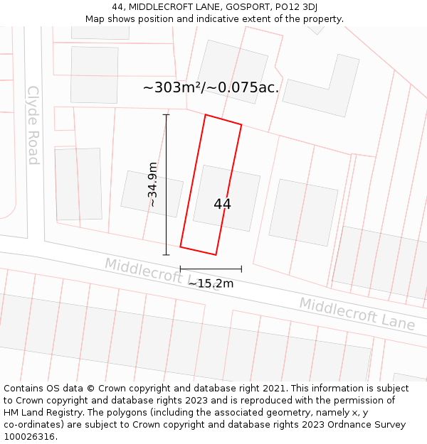 44, MIDDLECROFT LANE, GOSPORT, PO12 3DJ: Plot and title map
