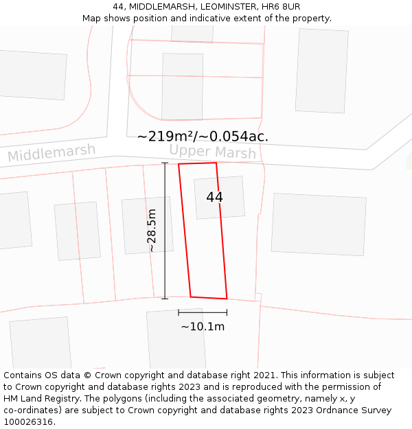 44, MIDDLEMARSH, LEOMINSTER, HR6 8UR: Plot and title map