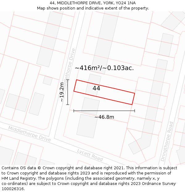 44, MIDDLETHORPE DRIVE, YORK, YO24 1NA: Plot and title map