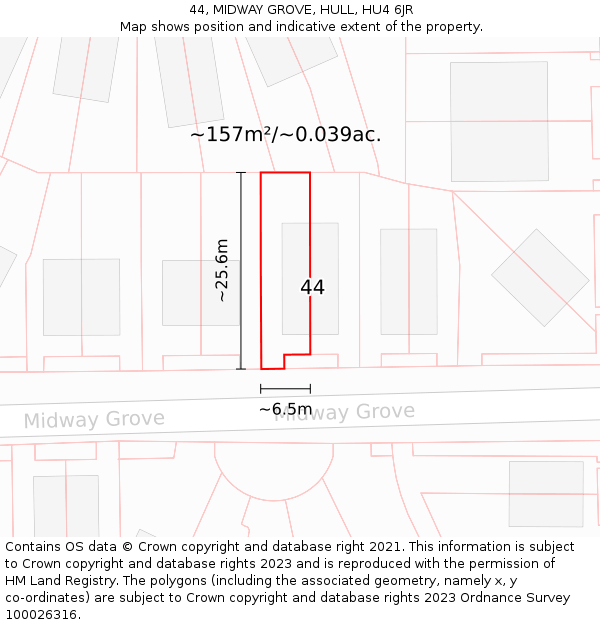 44, MIDWAY GROVE, HULL, HU4 6JR: Plot and title map