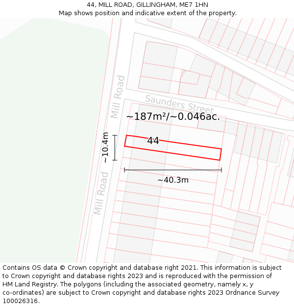 44, MILL ROAD, GILLINGHAM, ME7 1HN: Plot and title map