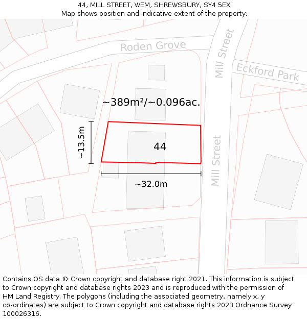 44, MILL STREET, WEM, SHREWSBURY, SY4 5EX: Plot and title map