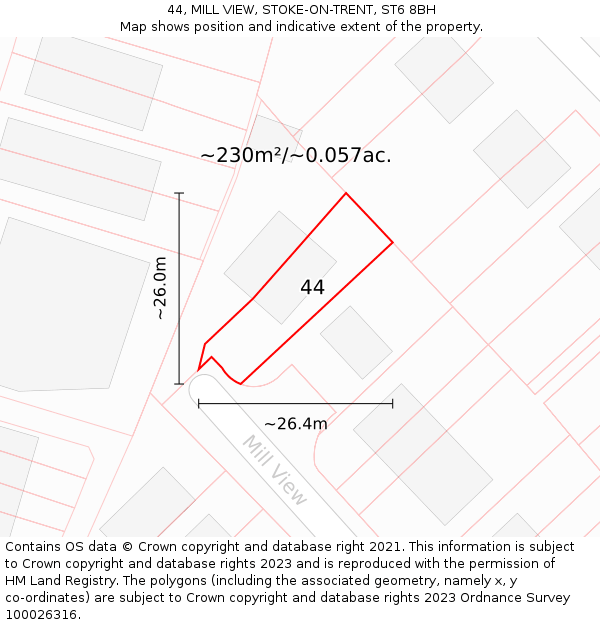 44, MILL VIEW, STOKE-ON-TRENT, ST6 8BH: Plot and title map