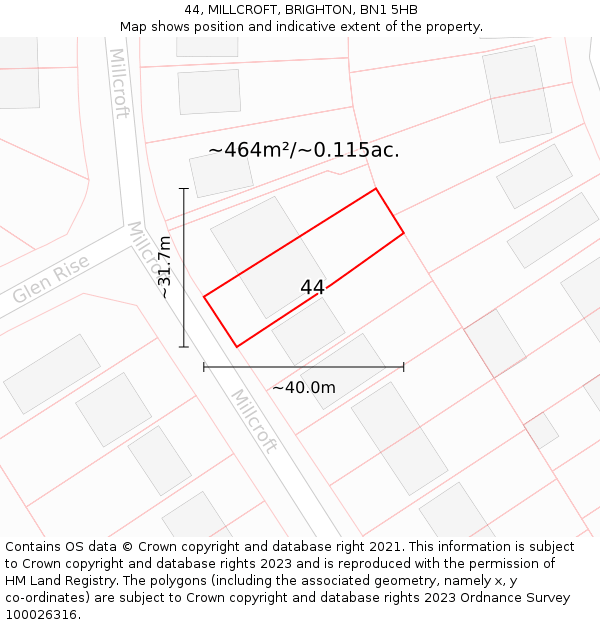 44, MILLCROFT, BRIGHTON, BN1 5HB: Plot and title map