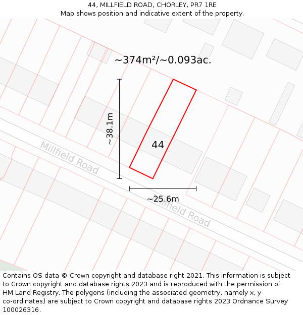 44, MILLFIELD ROAD, CHORLEY, PR7 1RE: Plot and title map