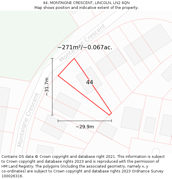 44, MONTAIGNE CRESCENT, LINCOLN, LN2 4QN: Plot and title map