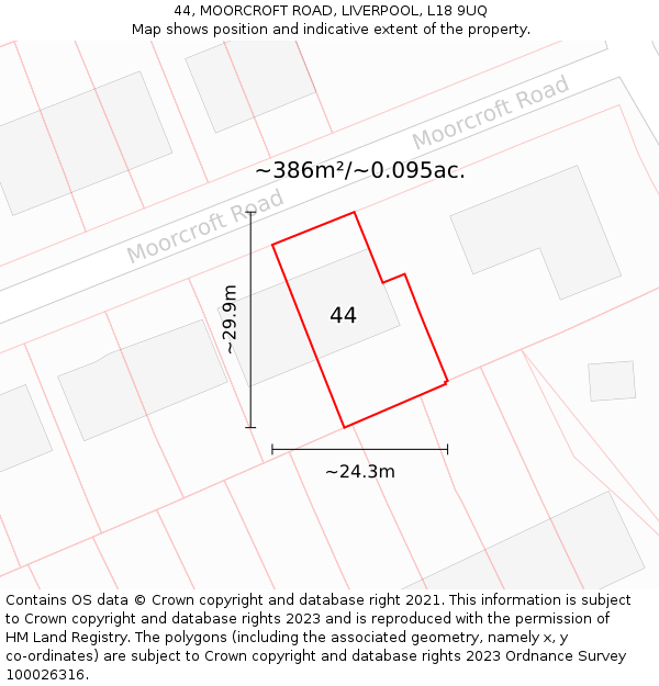 44, MOORCROFT ROAD, LIVERPOOL, L18 9UQ: Plot and title map