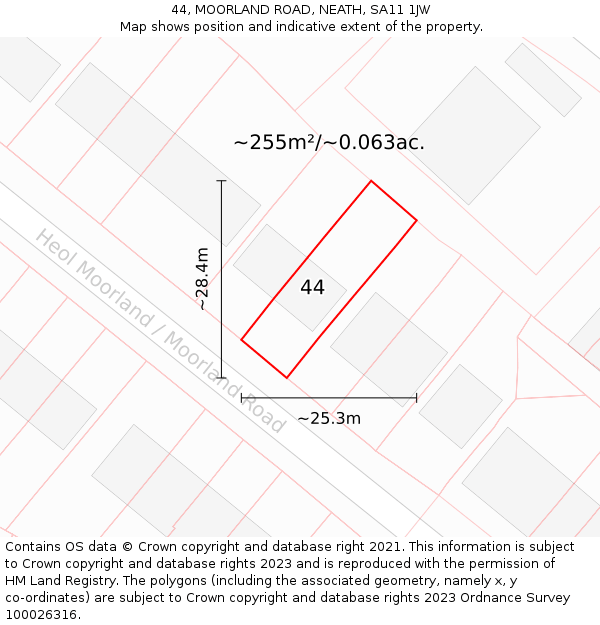 44, MOORLAND ROAD, NEATH, SA11 1JW: Plot and title map