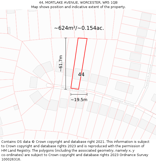 44, MORTLAKE AVENUE, WORCESTER, WR5 1QB: Plot and title map