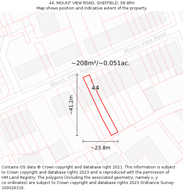 44, MOUNT VIEW ROAD, SHEFFIELD, S8 8PH: Plot and title map