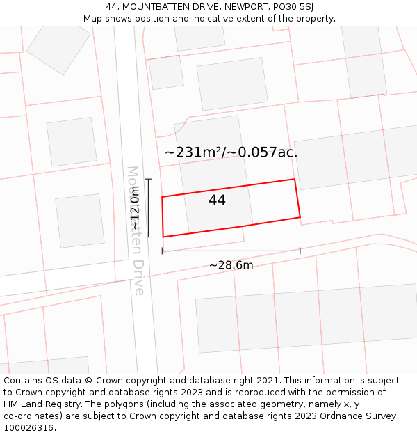 44, MOUNTBATTEN DRIVE, NEWPORT, PO30 5SJ: Plot and title map