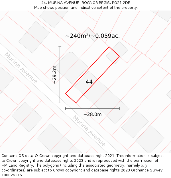 44, MURINA AVENUE, BOGNOR REGIS, PO21 2DB: Plot and title map