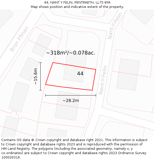 44, NANT Y FELIN, PENTRAETH, LL75 8YA: Plot and title map