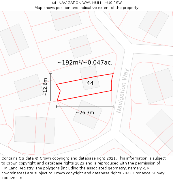 44, NAVIGATION WAY, HULL, HU9 1SW: Plot and title map