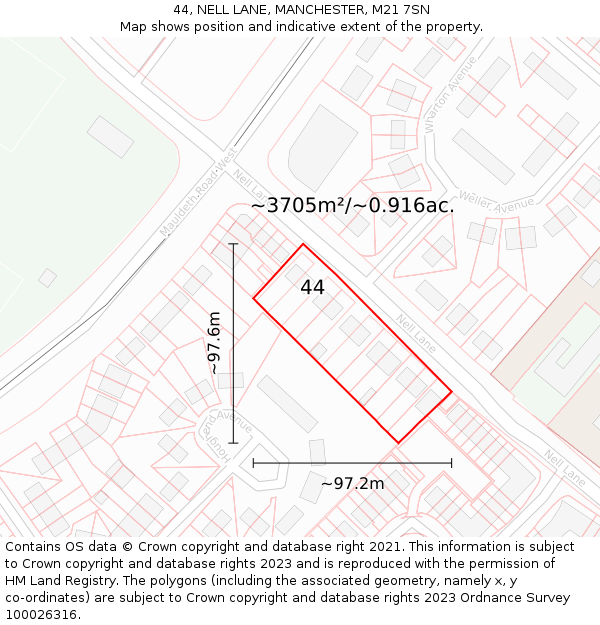 44, NELL LANE, MANCHESTER, M21 7SN: Plot and title map