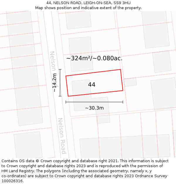 44, NELSON ROAD, LEIGH-ON-SEA, SS9 3HU: Plot and title map