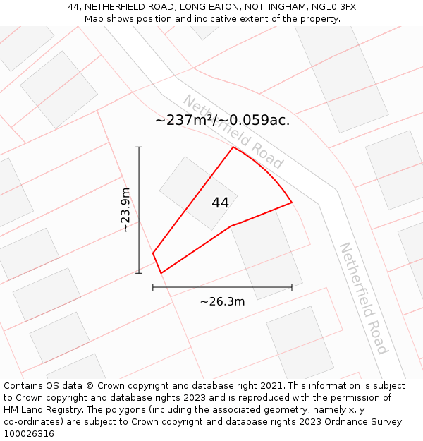 44, NETHERFIELD ROAD, LONG EATON, NOTTINGHAM, NG10 3FX: Plot and title map