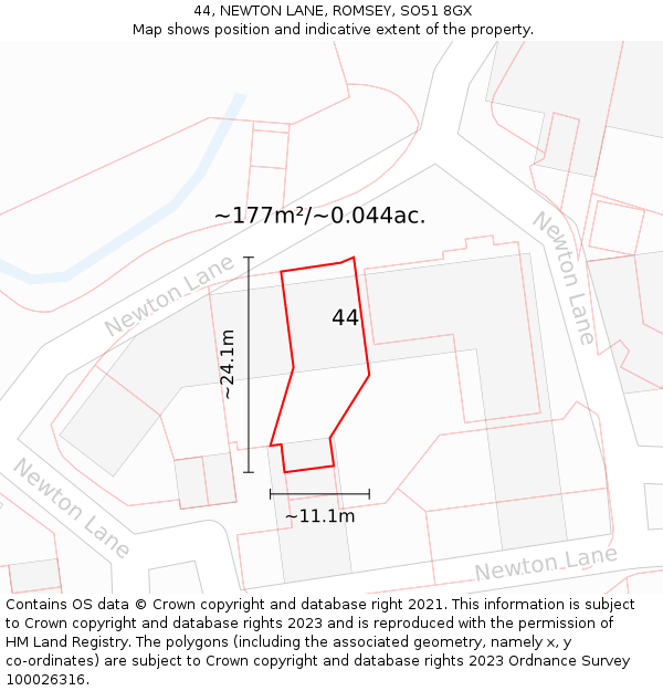 44, NEWTON LANE, ROMSEY, SO51 8GX: Plot and title map