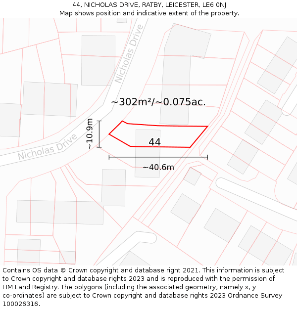 44, NICHOLAS DRIVE, RATBY, LEICESTER, LE6 0NJ: Plot and title map