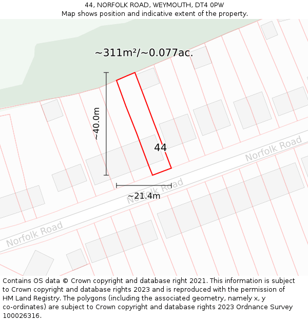 44, NORFOLK ROAD, WEYMOUTH, DT4 0PW: Plot and title map