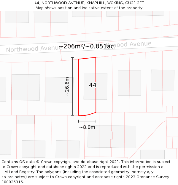 44, NORTHWOOD AVENUE, KNAPHILL, WOKING, GU21 2ET: Plot and title map