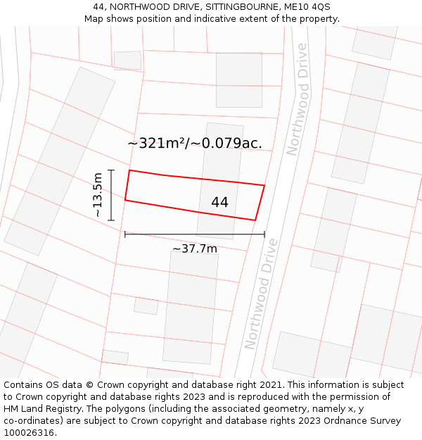 44, NORTHWOOD DRIVE, SITTINGBOURNE, ME10 4QS: Plot and title map