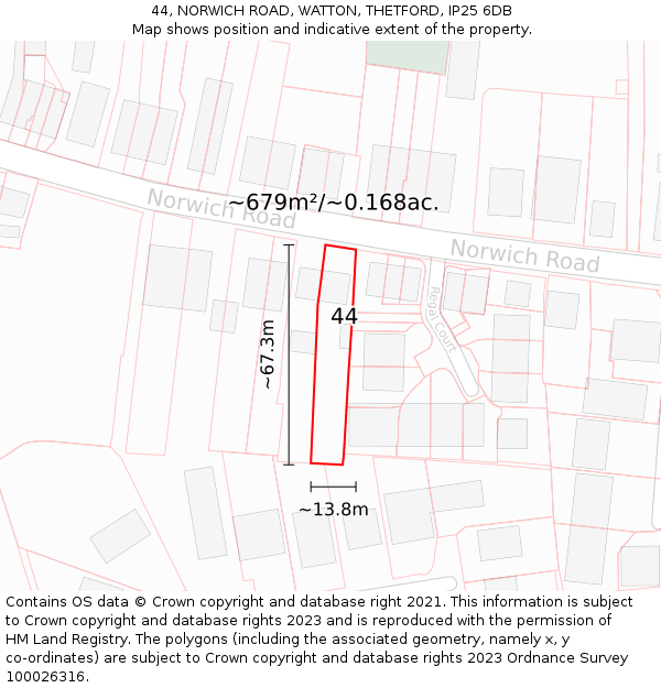 44, NORWICH ROAD, WATTON, THETFORD, IP25 6DB: Plot and title map