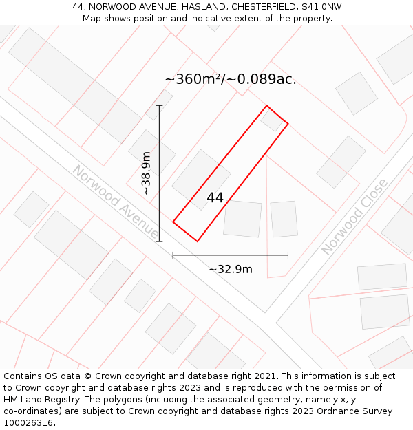 44, NORWOOD AVENUE, HASLAND, CHESTERFIELD, S41 0NW: Plot and title map