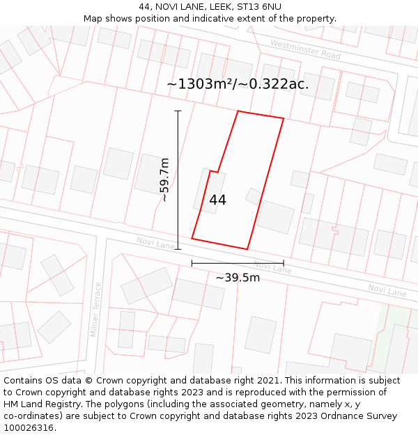 44, NOVI LANE, LEEK, ST13 6NU: Plot and title map