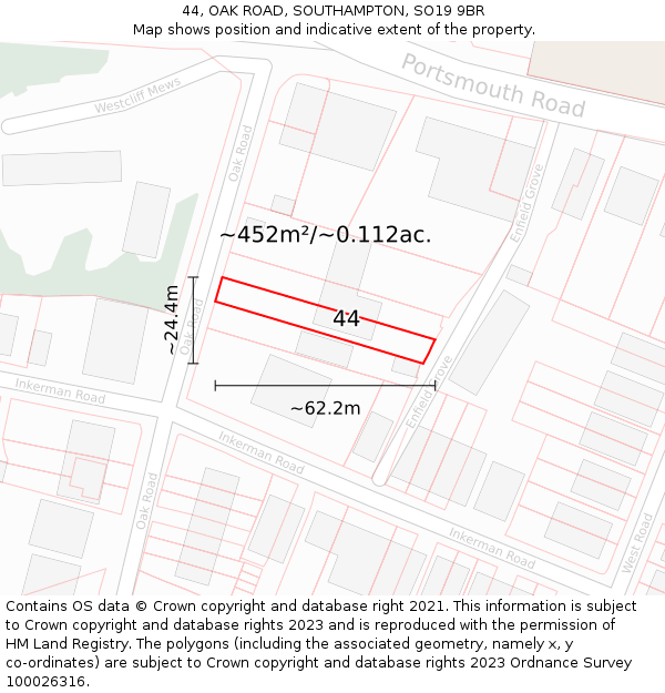 44, OAK ROAD, SOUTHAMPTON, SO19 9BR: Plot and title map