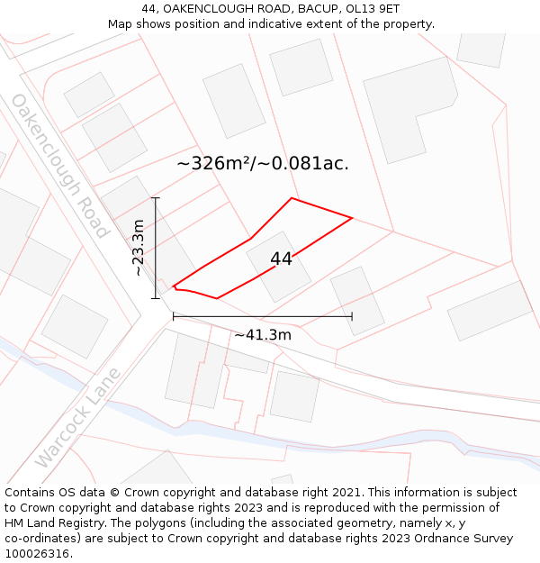 44, OAKENCLOUGH ROAD, BACUP, OL13 9ET: Plot and title map