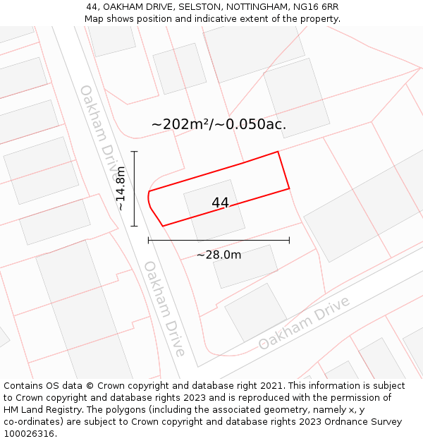 44, OAKHAM DRIVE, SELSTON, NOTTINGHAM, NG16 6RR: Plot and title map