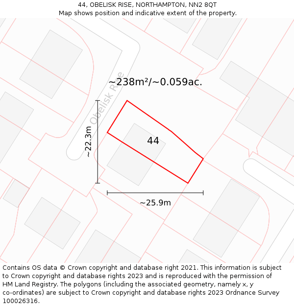 44, OBELISK RISE, NORTHAMPTON, NN2 8QT: Plot and title map