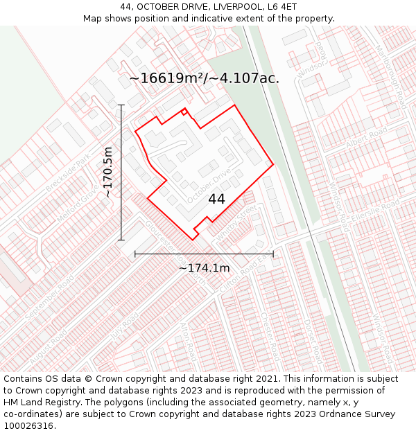 44, OCTOBER DRIVE, LIVERPOOL, L6 4ET: Plot and title map