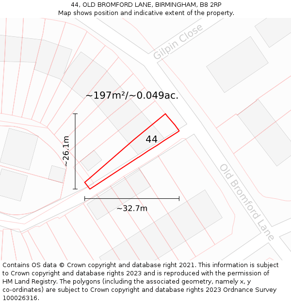 44, OLD BROMFORD LANE, BIRMINGHAM, B8 2RP: Plot and title map