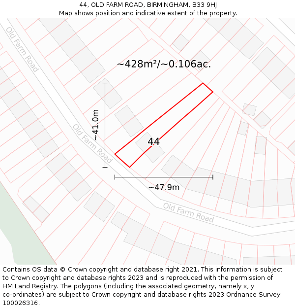 44, OLD FARM ROAD, BIRMINGHAM, B33 9HJ: Plot and title map