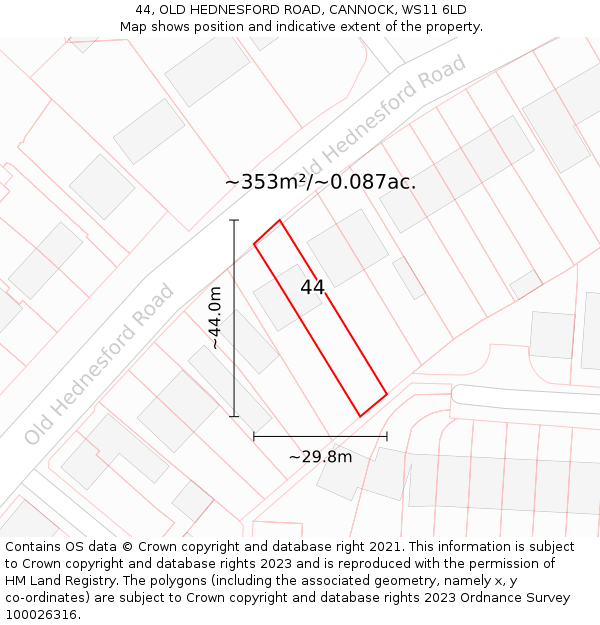 44, OLD HEDNESFORD ROAD, CANNOCK, WS11 6LD: Plot and title map