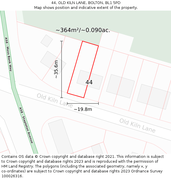 44, OLD KILN LANE, BOLTON, BL1 5PD: Plot and title map