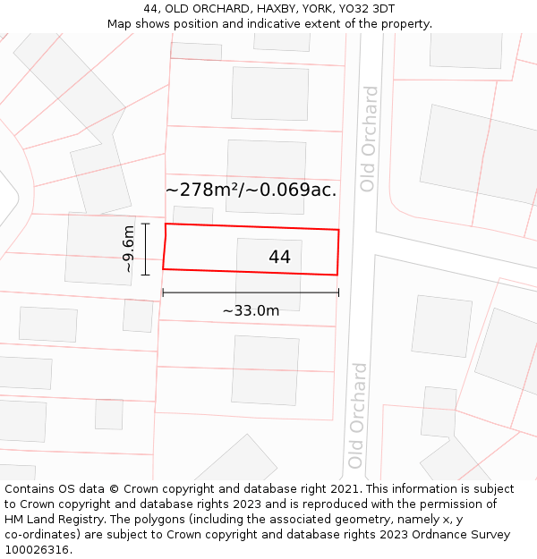 44, OLD ORCHARD, HAXBY, YORK, YO32 3DT: Plot and title map