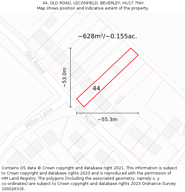 44, OLD ROAD, LECONFIELD, BEVERLEY, HU17 7NH: Plot and title map