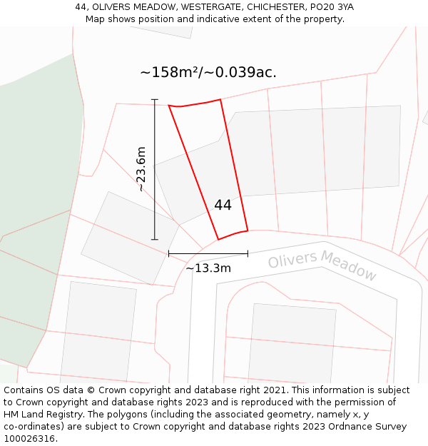 44, OLIVERS MEADOW, WESTERGATE, CHICHESTER, PO20 3YA: Plot and title map