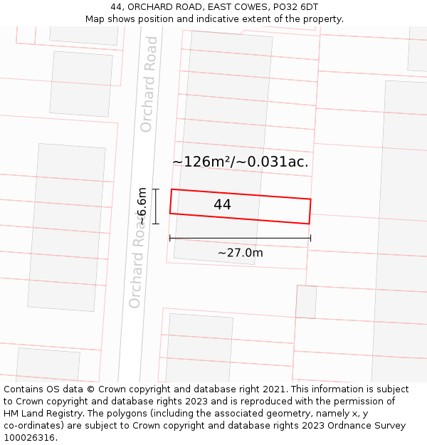 44, ORCHARD ROAD, EAST COWES, PO32 6DT: Plot and title map