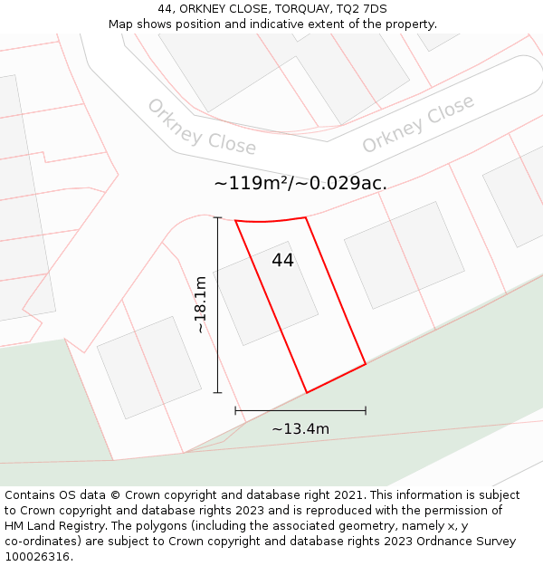 44, ORKNEY CLOSE, TORQUAY, TQ2 7DS: Plot and title map