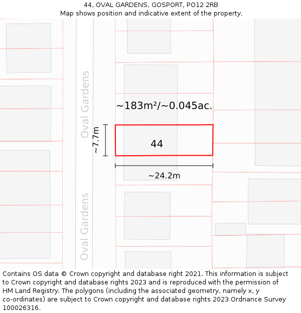 44, OVAL GARDENS, GOSPORT, PO12 2RB: Plot and title map