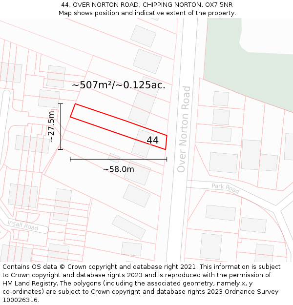 44, OVER NORTON ROAD, CHIPPING NORTON, OX7 5NR: Plot and title map