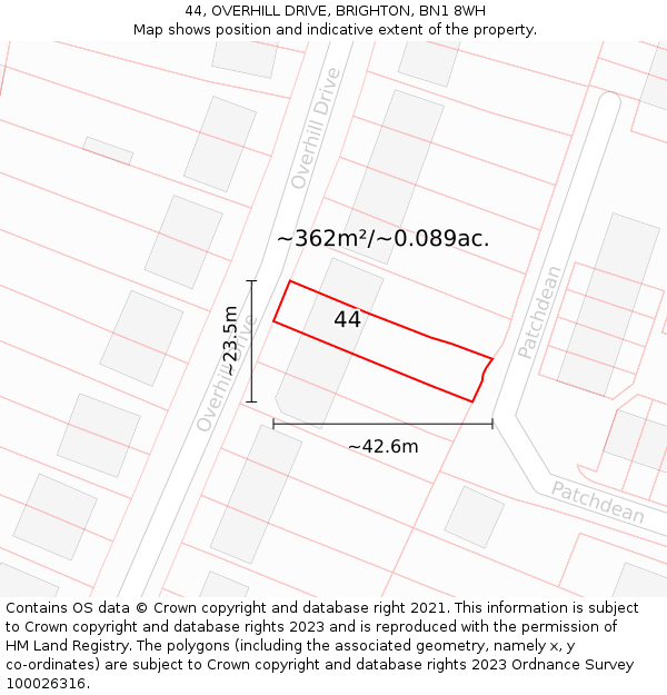 44, OVERHILL DRIVE, BRIGHTON, BN1 8WH: Plot and title map