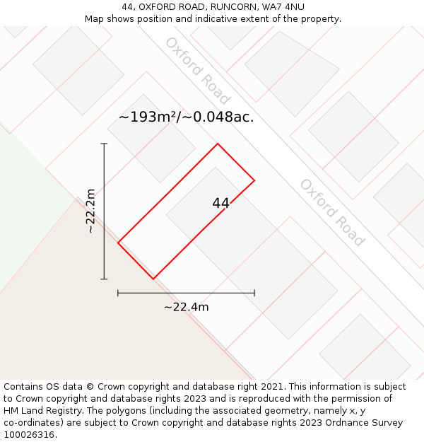 44, OXFORD ROAD, RUNCORN, WA7 4NU: Plot and title map