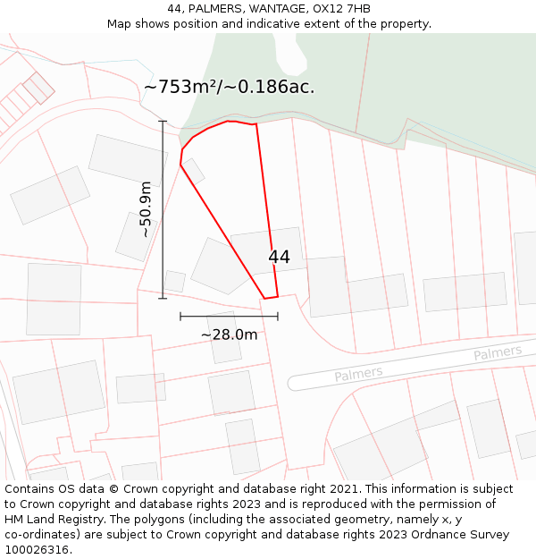 44, PALMERS, WANTAGE, OX12 7HB: Plot and title map